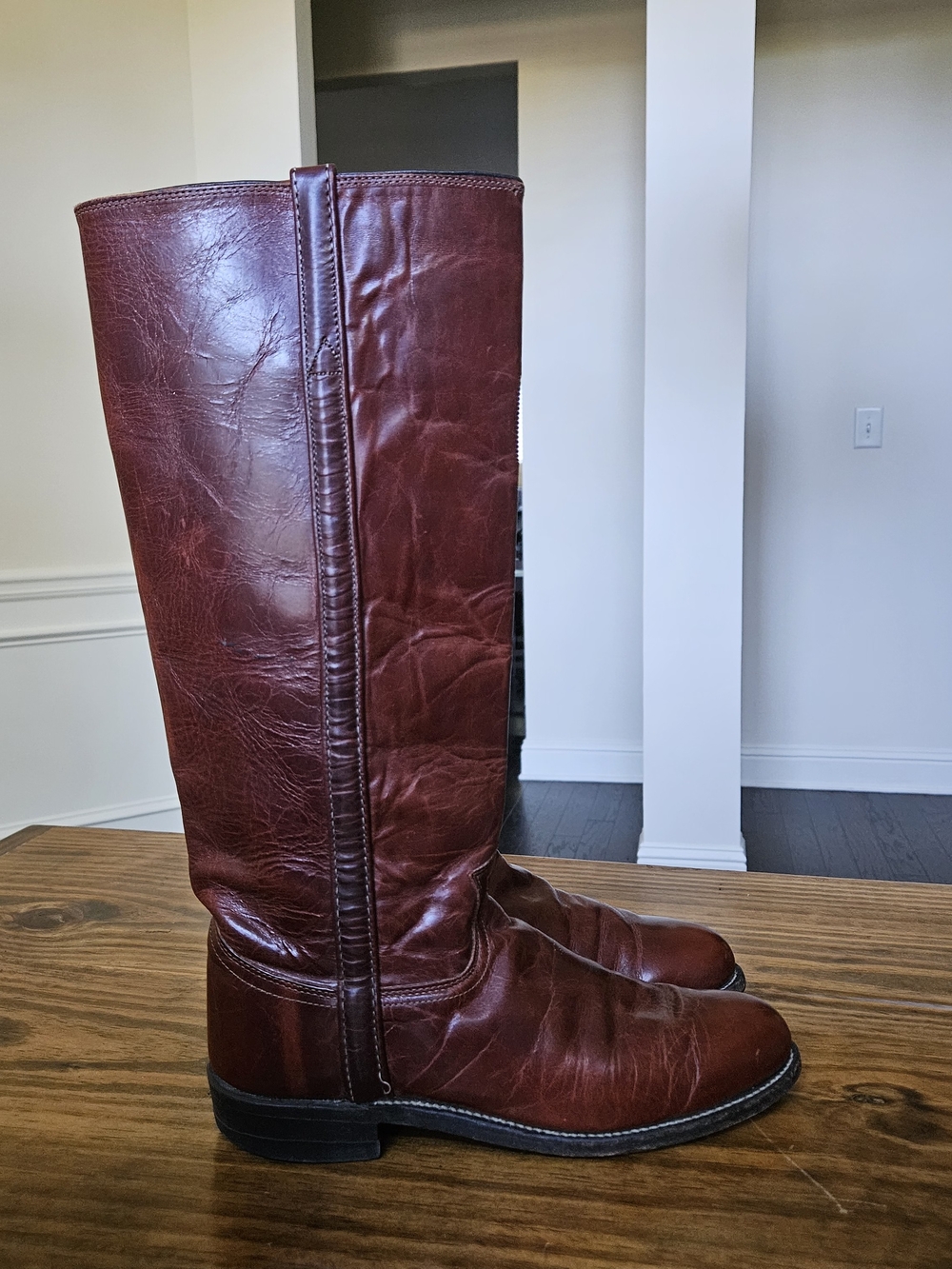 Vintage Justin Boots Tall Leather Riding Boots - Roper